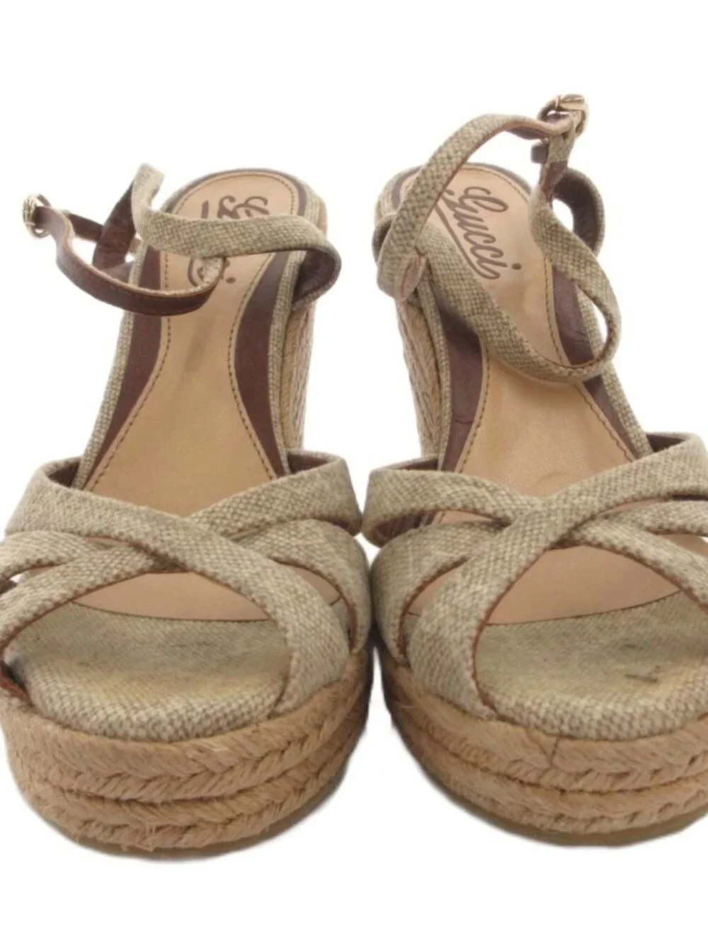 Gucci Sandals Wedge Sole Strap Outsole GG Logo 35 Beige - Picture 4 of 8